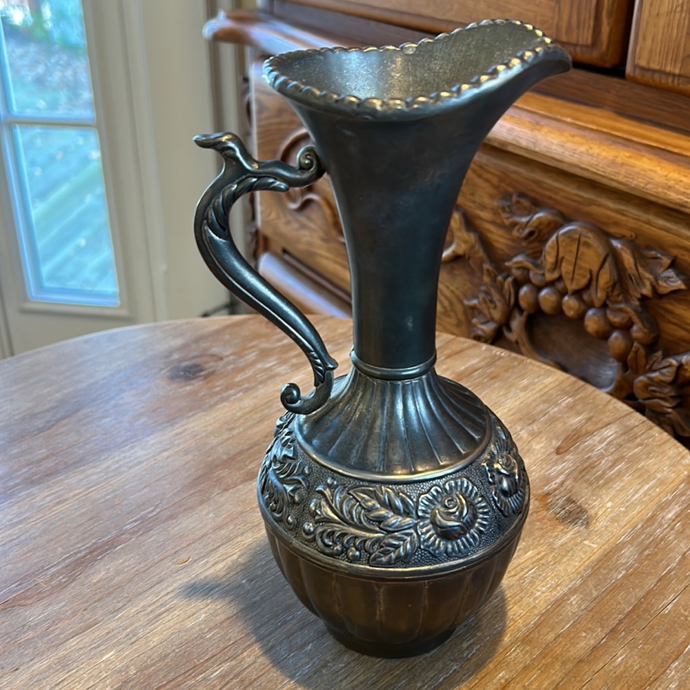 Antique Silver Pitcher / Carafe with Rose Design.  Vintage - Picture 10 of 17